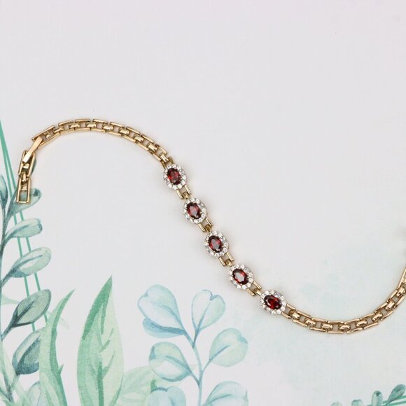 "Rose Gold Oval Red Stone Bracelet with Crystal Halo, XPBL0795 - Picture 5 of 12